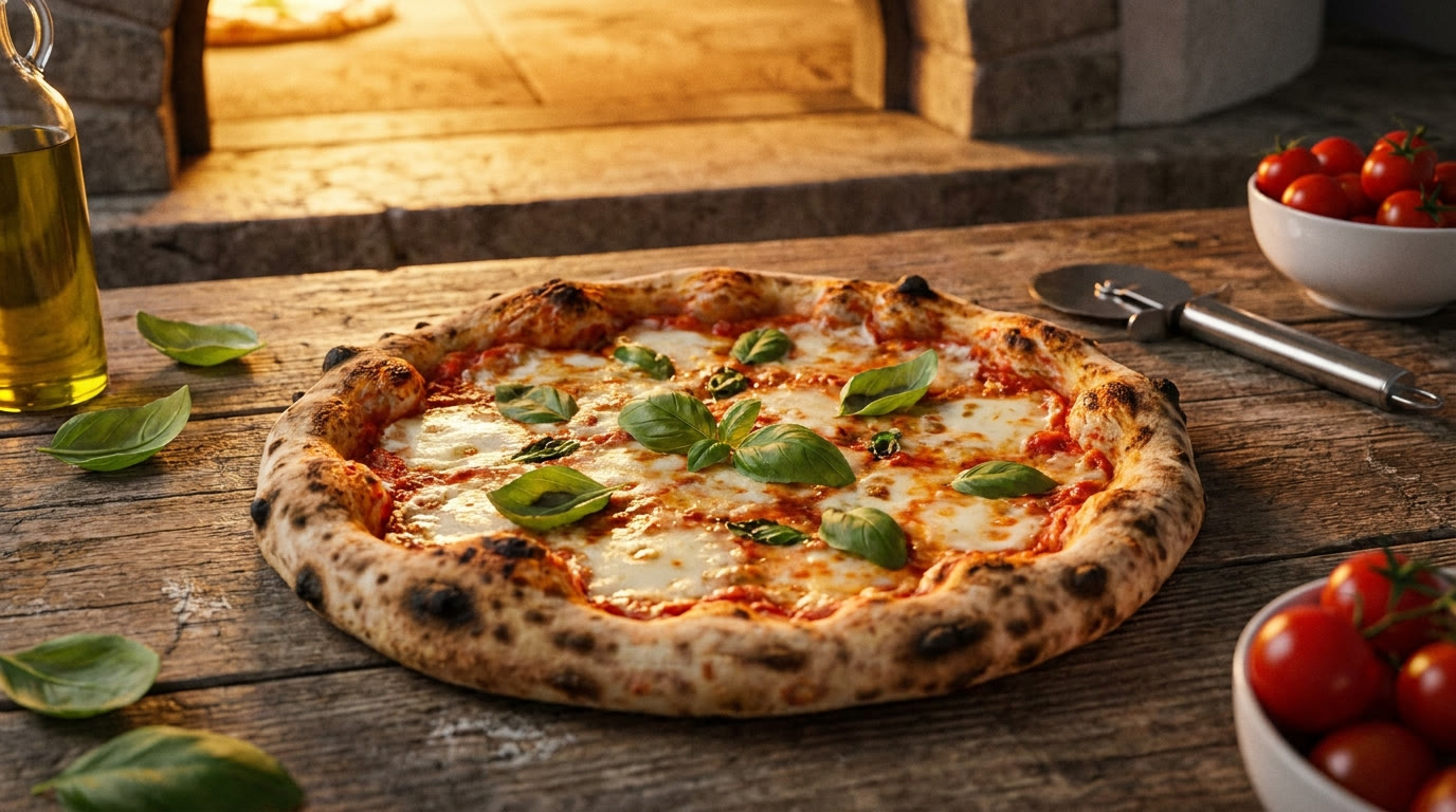 Frische Holzofen-Pizza