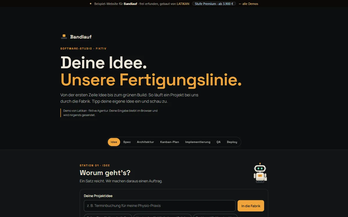 Vorschau der Demo-Website Bandlauf