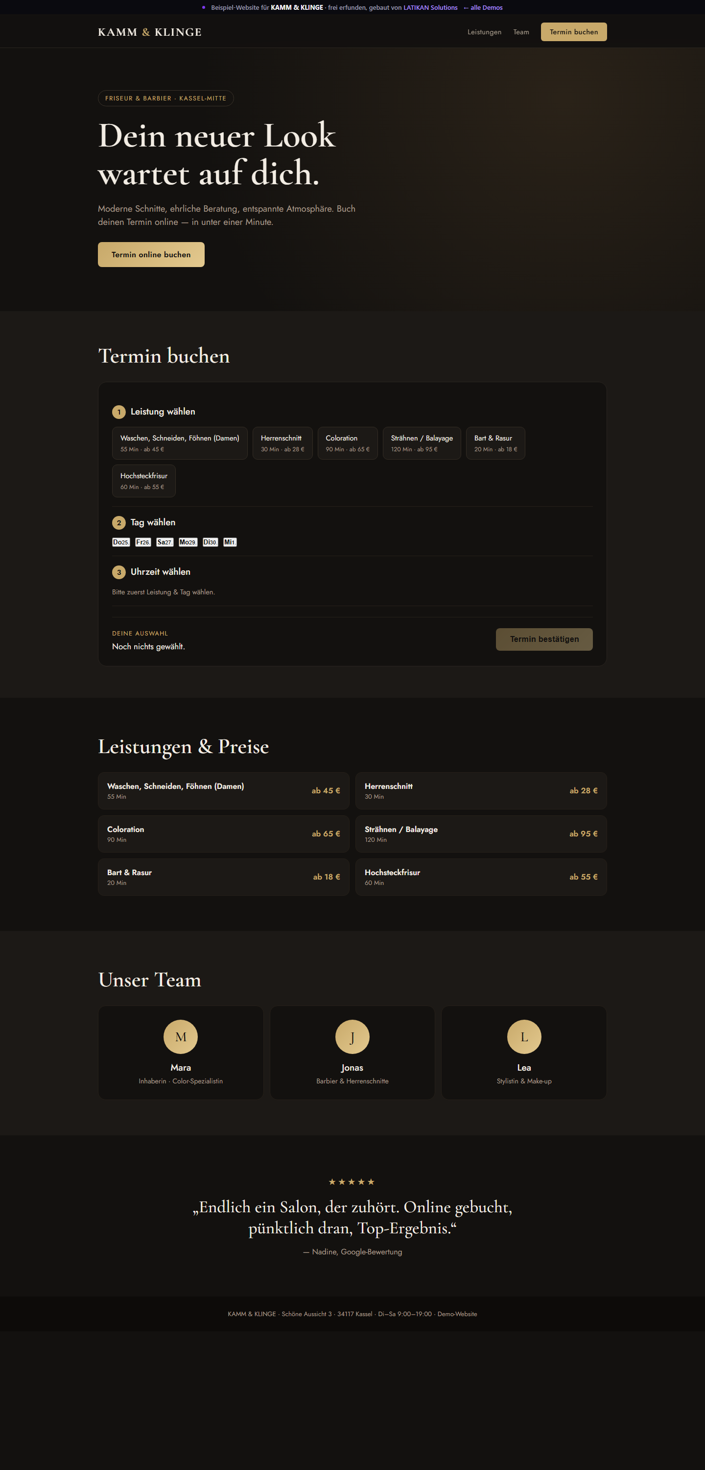 Demo-Website Kamm & Klinge