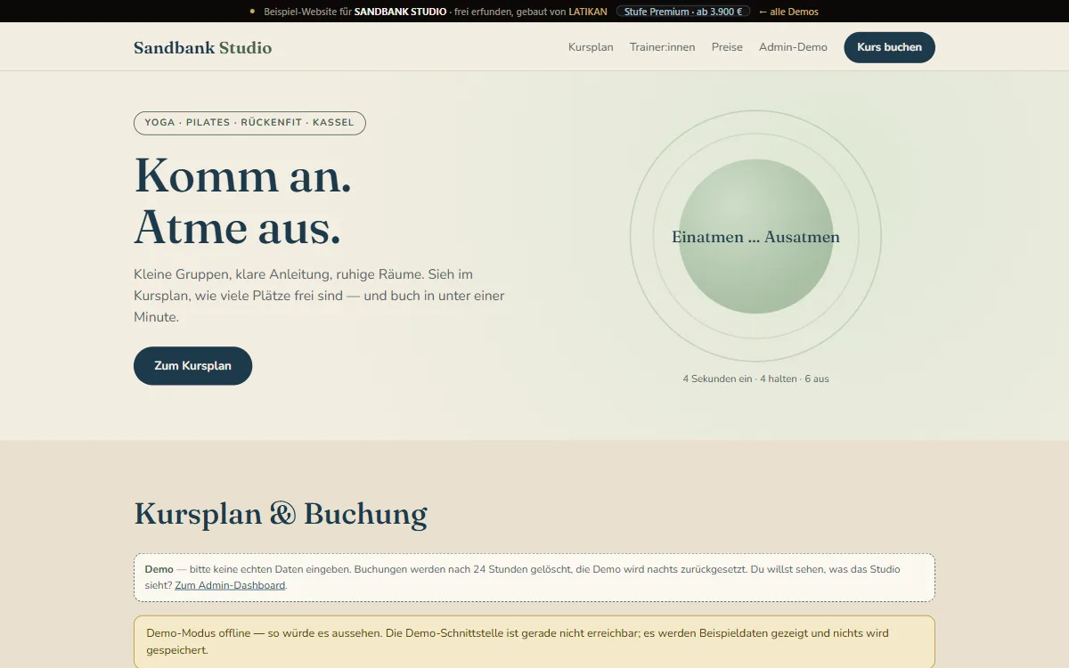 Vorschau der Demo-Website Sandbank Studio