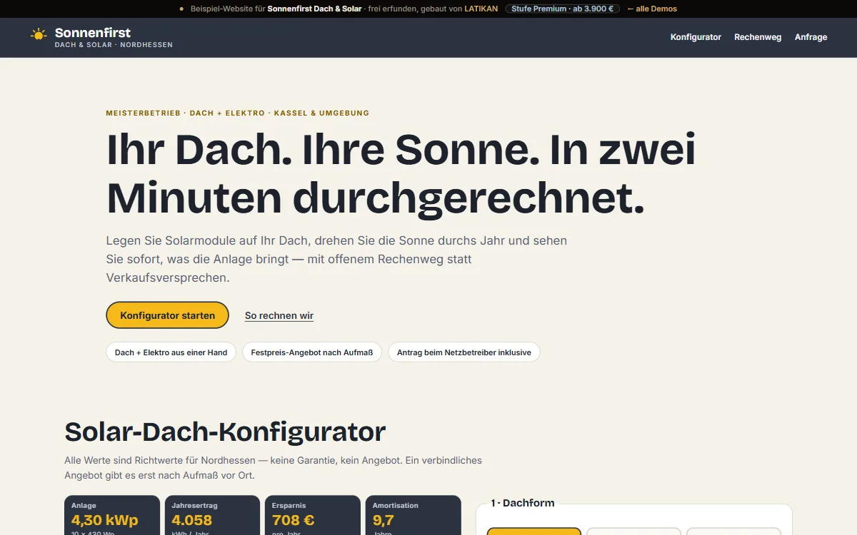 Demo-Website Sonnenfirst Dach & Solar